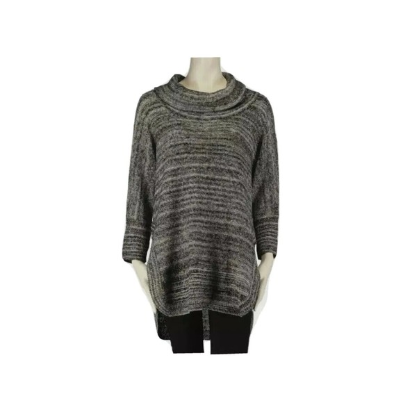 Thistle & Lavender Women's Black Space Dye Gray Cowl Neck Tunic Sweater Sz M - Picture 1 of 12